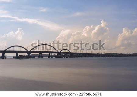 Side View of Dompak Bridge at Tanjungpinang Bintan Island one of the landmark of Tanjungpinang City with Long exposure