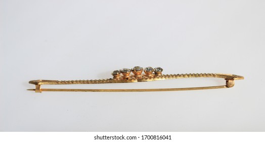 Side View Of Edwardian Era Bar Pin With Rhinestones Brooch