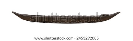 Side view empty ancient thai wooden rowing boat isolated on white background