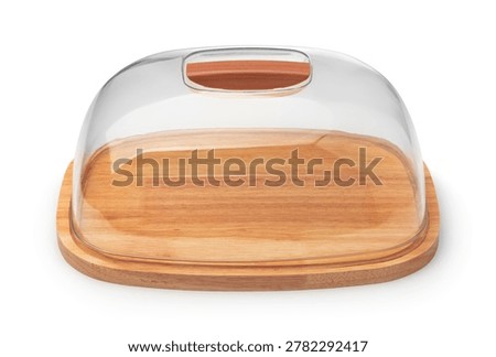 Side view of empty bread box with clear lid isolated on white