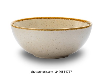 Side view of empty brown ceramic bowl with dark brown edge isolated on white background with clipping path. - Powered by Shutterstock