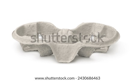 Side view of empty disposable pulp paper two cup holder isolated on white