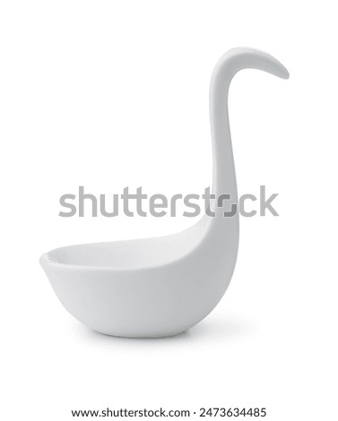 Side view of empty small ceramic bowl with handle isolated on white
