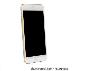 Side View Of Gold Mobile Phone Isolated On White Background