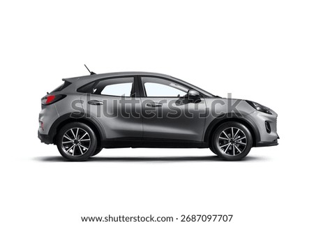 Side view of a Gray colored c class hatchbag car on a white background.