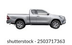 Side view of gray pickup truck is isolated on white background with clipping path.