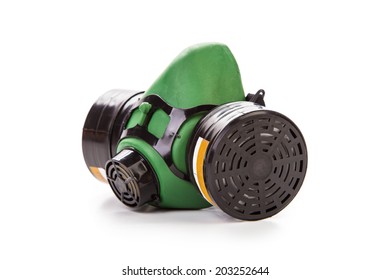 Side View Of Green Gas Mask. Isolated On A White Background.