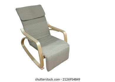 Side View Grey Leather Recliner Armchair And Brown Wooden Leg On White Background, Object, Furniture, Vintage, Retro, Modern, Copy Space