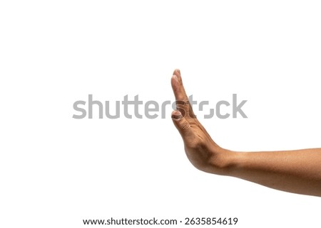 Side view of a hand making a stop gesture.