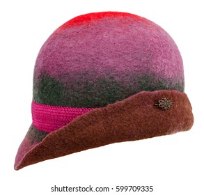 side view of handmade felt woman's cloche hat isolated on white background - Powered by Shutterstock