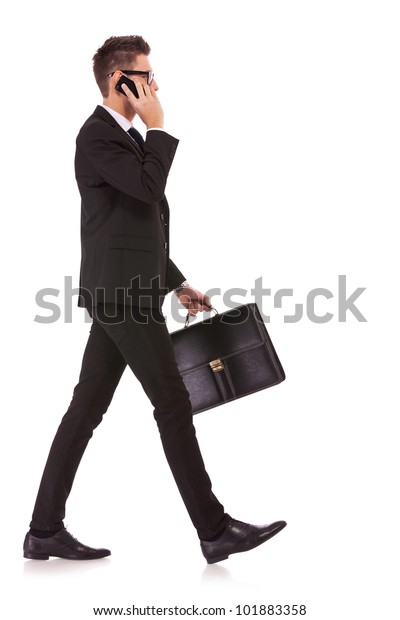 Side View Hurrying Business Man Talking Stock Photo (Edit Now) 101883358