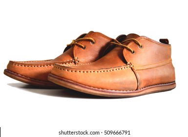 Side View Informal Brown Leather Shoes With White Background