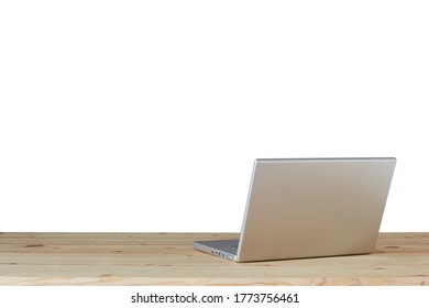 Side view laptop with blank screen on table, Back to school and Online shopping concept.