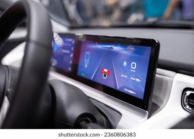 Side view of the LED screen Digital instrument panel inside the car.