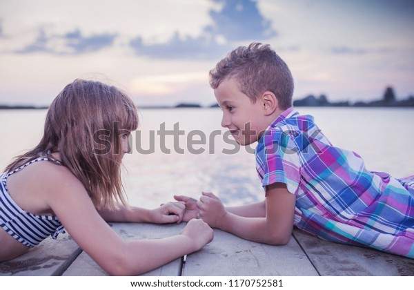 Side View Little Boy Girl While Stock Photo 1170752581 | Shutterstock