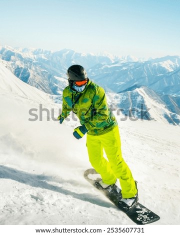 Similar – Image, Stock Photo Unrecognizable Snowboarder in action enjoying vacation on snowy mountain in Zermatt under blue sky