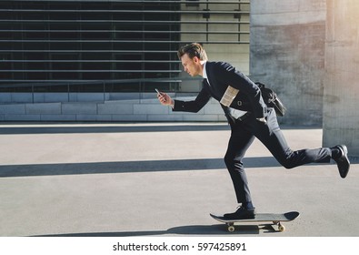 Businessman Running Fast Upstairs Horizontal Outdoors Stock Photo (Edit ...