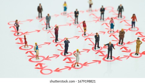 Side view of miniature - social distancing, anti-social, interconnection or team work concept. - Shutterstock ID 1679198821