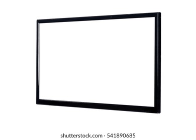 Side View Of Modern Blank High Definition LCD Flat Screen TV Monitor, Isolated On White Background