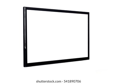 Side View Of Modern Blank High Definition LCD Flat Screen TV Monitor, Isolated On White Background