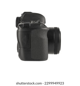 Side view of modern DSLR camera isolated on a white background - Powered by Shutterstock