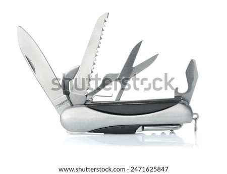 Side view of multi function pocket knife isolated on white