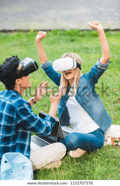 Side View Multicultural Students Virtual Reality Stock Photo 1152707378 ...