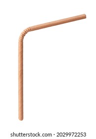 Side view of natural disposable brown paper cocktail straw isolated on white