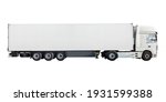 Side view of a new large white cargo truck with copy space isolated on a white background