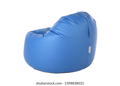 Side View Of New Soft Enjoyable And Adjustable Colorful Beanbag Chair. Concept Of Comfortable Indoor Or Outdoor Contemporary Furniture. Studio Shot Isolated On A White Background With A Clipping Path