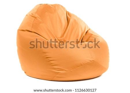 Side view of new soft enjoyable and adjustable colorful beanbag chair. Concept of comfortable indoor or outdoor contemporary furniture. Studio shot isolated on a white background with a clipping path