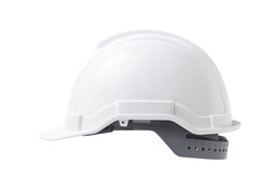 Side View Of A New White Safety Helmet Isolated On White Background. Clipping Path.