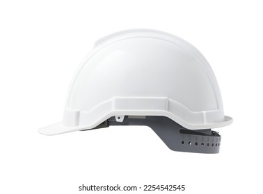 Side view of A new white safety helmet isolated on white background. Clipping path. - Shutterstock ID 2254542545