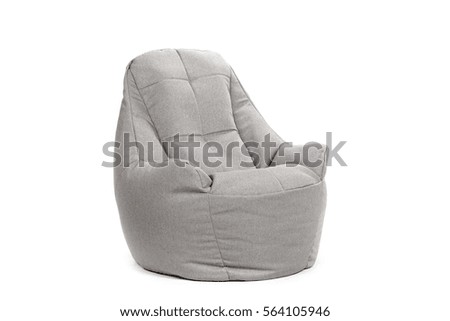 Side view of nice new and soft gray beanbag isolated on white background