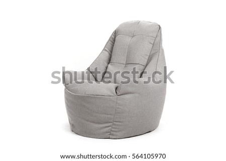 Side view of nice new and soft gray beanbag isolated on white background
