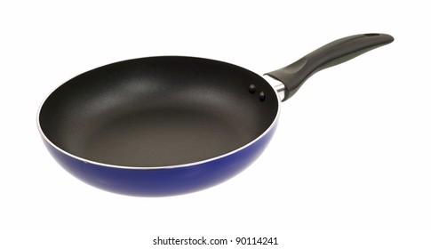 Side View Of A Non Stick Surface Skillet On A White Background.