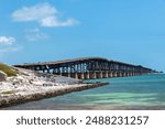 Side view of Old Flagler RailRoad Bridge or Bahia Honda Rail Bridge a derelict railroad bridge in the lower Florida Keys, FL, USA connecting Bahia Honda Key with Spanish Harbor Key