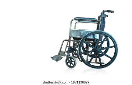   Side View Old Wheel Chair On White Background, Object, Transportation, Copy Space                             