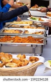 Side View On A Mexican Food On A Buffet Table At A Catered Party