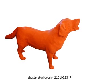 Side View Orange Dog Standing, On White Background, Animal, Decor, Object, Vintage, Copy Space