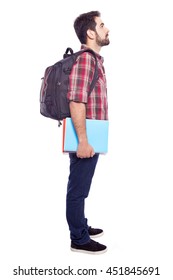 Side View Of A Pensive Student, Isolated On White Background