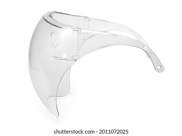 Side view of plastic face shield  isolated on white with clipping path