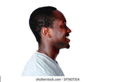 Side View Portrait Of African Man Over White Background