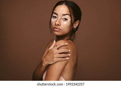 Side View Portrait Of Woman With Vitiligo. Close Up Of Woman Having Skin Disease.