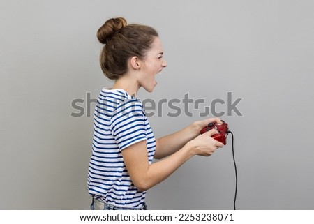 Similar – Image, Stock Photo Der Schrei. Schreiende Frau mit roten Haaren, die sich ihre Ohren zuhält. Illustration