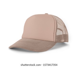 Side View Realistic Cap Mock Up In Creme de Peche Color is a high resolution hat mockup to help you present your designs or brand logo beautifully.
