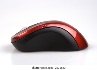 A Side View Of Red Computer Mouse.