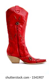 Side View Of Red Cowgirl Boots