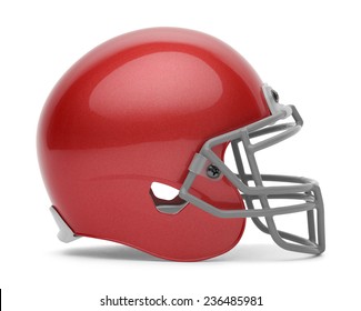 Side View Of Red Football Helmet With Copy Space Isolated On White Background.