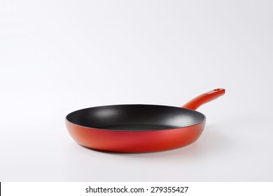 Side View Of Red Pan With Non Stick Surface